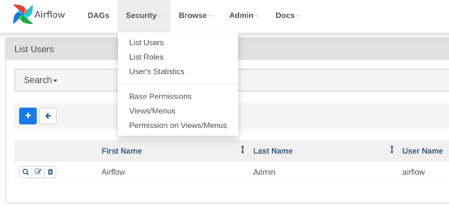 Airflow Security menu